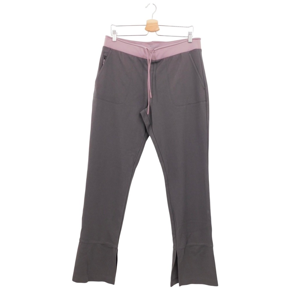 Athleta Hermosa Pant Womens Large Grey Pink Waistband Straight Leg Split Hem‎
